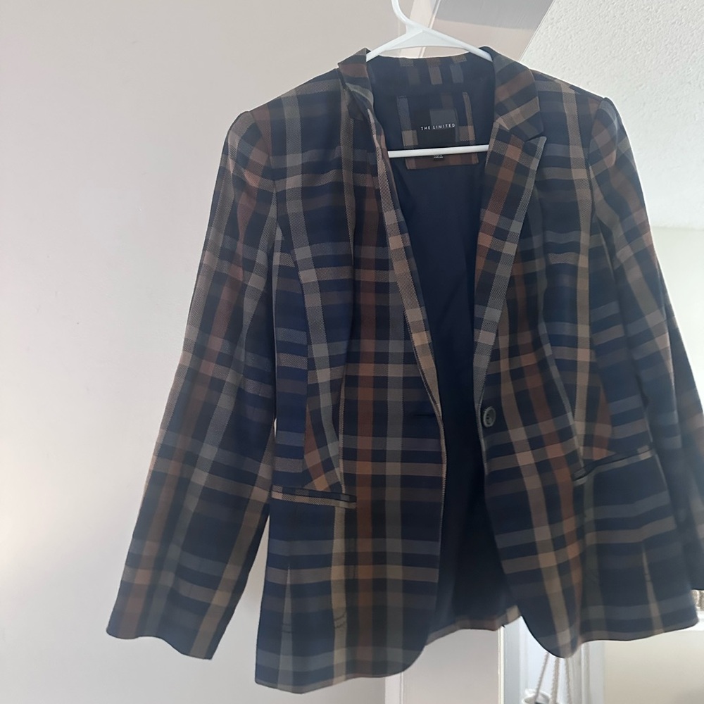 The Limited Navy and Brown Plaid Blazer